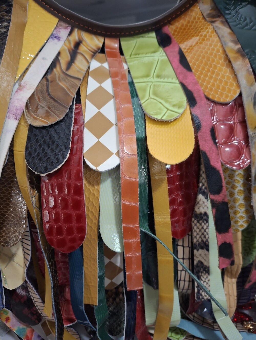 Multicolor Fringe Genuine Leather Hobo Bag Patchwork Boho Shoulder Purse NWT - Picture 5 of 7
